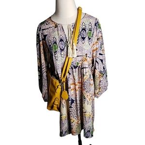 Umgee Boho Peasant Festival Puffy Sleeves Southwest Babbydoll Hippie Dress Large